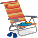 Relaxdays Folding Adjustable Beach Chair with Neck Cushion, Armrests and Bottle Opener, Yellow/Red/Orange, 1 Piece 10035902