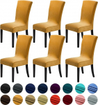 Howhic Velvet Chair Covers for Dining Room, Stretchy Dining Chair Slipcovers Washable Kitchen Chair Slipcovers Classic Home Banquet Decoration (Gold, 6 Pack)