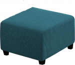 Ottoman Cover Square Storage Ottoman Slipcover Stretch Footrest Stool Covers Furniture Protector Spandex Jacquard Fabric with Elastic Band (Medium, Teal)