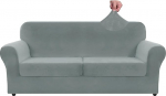 ZNSAYOTX &Uuml;bergro&szlig;er Samt-Couchbezug mit 2 extra gro&szlig;en Sitzkissenbez&uuml;gen, Stretch-Sofabezug f&uuml;r 2 Kissen, Couch, dick, weich, Zweisitzer-Sofa-Schonbezug (Hellgrau), 180,3 cm - 231,1 cm (2 Kissen)