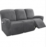 8 Pieces High Stretch Velvet Sofa Slipcovers 3 Seater Furniture Protector (Grey, Sofa)