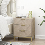Skokliz Bedside Table Modern Wooden Bedside Table with 3 Drawers, Small Side Table with Gold Frame for Bedroom Living Room