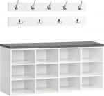 HOOBRO EWT112HX01 Jalatsiriiuli komplekt, 12-kohaline kingapink, pehmendusega jalatsiriiul, 9 konksuga seinamantlihoidik, jalatsikapp esikusse, sissep&auml;&auml;suks, magamistuppa, valge v&auml;rviga