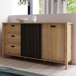 Forte JYTANA Sideboard 170 180, skandinaavia k&uuml;ljepaneel 3 sahtli ja 2 kappide uksega, komposiitpuit, Mauvella tammepuidust dekoor/must, 174,8 cm lai x 91,5 cm k&otilde;rge x 40,2 cm s&uuml;gavus.