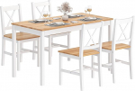 DlandHome 5 Piece Dining Set with 4 Chairs Kitchen Furniture White Pine Teak