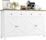FirFurd Sideboard 140 cm lai k&ouml;&ouml;gikapp koos t&ouml;&ouml;tasapinnaga Buffetkapp 2 sahtliga 4 uksega k&ouml;&ouml;gibuffet reguleeritavate riiulitega elutuppa k&ouml;&ouml;ki s&ouml;&ouml;gituppa 140 x 40 x 89 cm Valge