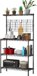 Mikrolaineahjualus 4 tasandiga, 14 "D x 30" W x 59" H, k&ouml;&ouml;giriiuli mugav metallist hoiustamise korraldaja 5 konksuga, reguleeritav, eemaldatav, must
