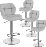 Yaheetech Baaritoolid komplekt 4 reguleeritava k&otilde;rgusega 360&deg; p&ouml;&ouml;ratavad baaritoolid k&ouml;&ouml;gitoolid koos seljatoe ja jalatoega, baaritoolid PU kunstnahast istme k&otilde;rgus 62,5 cm - 84,5 cm k&ouml;&ouml;gi jaoks, helehall