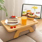 Bamboo Coffee Table Tray Sofa Tray Table Clip Side Table Armrest Tray with Rotatable Phone Holder for Food/Drink/Snacks/Food/Remote Control, 39 x 25 x 2cm