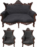 Casa-Padrino Baroque Living Set Black/Brown - 2-kohaline diivan + 2 tugitooli - Limited Edition!