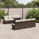9-teiliges Garten Sofa Set mit Kissen Braun Poly Rattan Gartenlounge Model3348784