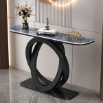 Moderner Halbmond-Eingangs-Konsole-Akzenttisch, Luxus schmale Eingangs-Sofatisch, Doppelte runde Metallbasis, Kratzfeste Stein-Arbeitsplatte, Flur-/Korridortisch(Black D,120cm/47.2in)