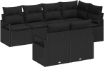 7-teiliges Garten-Sofa-Set mit Kissen Schwarz Poly-Rattan, 2-Sitzer Garten-Sofa mit Stauraum & Kissen Schwarz Poly-Rattan Gartenlounge Model3355092