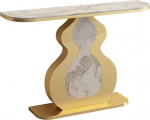 Marmor-Konsolentisch, Moderner Konsolentisch Mit Metallfu&szlig;, Schmaler Langer Sofatisch Aus Kunstmarmor F&uuml;r Wohnzimmer, Eingangsbereich Und Flur(Gold+Brown,120cm/47.2in)