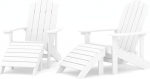 vidaXL 2 x Adirondack aiatoolid, aiam&ouml;&ouml;bel, aiatool, terrassitool, r&otilde;dutoolid, aiatoolid, istumiskomplekt koos v&auml;ljaastmetega, HDPE, valge