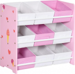 ZONEKIZ Children's Shelf with 9 Removable Fleece Cloth Boxes, Toy Organiser for Bedroom, Children's Room, 63 x 30 x 60 cm, Pink