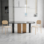 2 Esszimmerst&uuml;hle, skandinavisches Design, ergonomisch, modern, K&uuml;chenstuhl mit R&uuml;ckenlehne aus Rattan und Metallbeinen, f&uuml;r Wohnzimmer, Schlafzimmer (Braun)