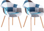 6666 2 s&ouml;&ouml;gitooli komplekt K&ouml;&ouml;gitoolid Elutoatoolid seljatoega Linasest t&auml;ispuidust Patchwork Mitmev&auml;rviline seljatoe ja k&auml;etoega (sinine)