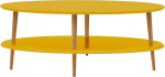 Ragaba OVO madal kohvilaud riiuliga Laius 110 cm x s&uuml;gavus 70 cm, lihtne kokkupanek, FSC puit, Ginsteri kollane v&auml;rvus.