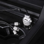 Sigaretis&uuml;&uuml;taja USB-laadija Rhinestones Crystal Bling Glitter Diamond Car Charger Dual USB autolaadija &uuml;hildub iPhone GalaxyHuawei auto mobiiltelefoni laadijad ja kiirlaadimiskaabel, valge