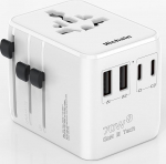Hichain Worldwide Travel Adapter, 70 W rahvusvaheline pistikupesa adapter, reisipistik 2 USB-A ja 2 USB-C kiirlaadimispordiga, universaalne adapter Euroopasse, USA-sse, &Uuml;hendkuningriiki, Jaapanisse, reisiadapter, valge