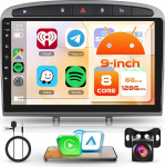 6+128G 8 s&uuml;damikud Android 15 autoraadio Peugeot 308 408 2007-2015 traadita Carplay 9-tolline puuteekraaniga stereo auto koos Android autode peeglilinkiga Bluetooth FM/RDS/EQ/DSP WiFi GPS navigatsioon SWC tagurdamine