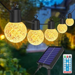 Solar LED Fairy Lights Outdoor, 15 meetrit, 25 t&uuml;kki, G40 purunemiskindlad plastikpirnid, IP44 veekindel garland tuled, aed, terrass, pulmad, pidu (soe valge)