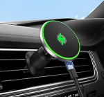 Laadimisfunktsiooniga mobiiltelefoni hoidik autos - 15W traadita laadimisseade iPhone 12-16 Pro/Max & Samsung, magnetiline mobiiltelefoni hoidik, autoventilatsioon, 360&deg; p&ouml;&ouml;ratav ja turvaline hoidik (roheline)