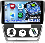 CAMECHO 4+128G 10-tolline Android 15 autoraadio VW Skoda Octavia 2007-2013 koos tagurduskaameraga, Incell HD Bluetooth raadio traadita Carplay GPS WiFi FM/RDS Android auto peeglilink + Canbus