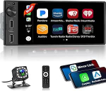 1 DIN Autoradio mit Wireless CarPlay & Android Auto, 6 Zoll HD puuteekraaniga raadio, Bluetooth 5.2, UKW-raadio, Dual USB & Type-C, Videoausgang, Tagfahrkamera Inklusive
