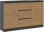 Oggi Lugo Rustic Chest of Drawers 2 Drawers 3 Cabinets Charcoal Oak Rustic Craft Style Spacious Storage Options