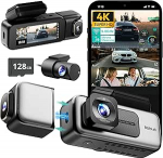 BOTSLAB 4K 3-kanaliline Dash Cam auto eesmine tagumine 3-kanaliline 4K + 1080P + 1080P, GPS 5.8GHz WiFi Dash Cam 128GB SD kaardiga, 3.18 tolli, Super Night Vision, WDR, h&auml;&auml;lk&auml;sklus, G-sensor, Loop salvestamine