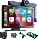 9-tolline autoraadio koos Apple Car Play ja Android Car, kaasaskantav m&auml;ngija puuteekraaniga, juhtmevaba h&auml;&auml;ljuhtimisega, Dual Dash Cam 4K ees ja taga 1080P (9-tolline + 2 kaamerat)