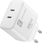 Cellularline Dual Charger 35W Power Delivery 35W v&otilde;rgulaadija kahe USB-C pesaga - laeb korraga kuni 2 Apple'i seadet - Valge