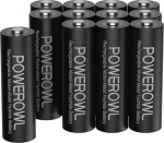 Powerowl AA aku, 2800 mAh laetavad akud, AA 12-ne pakend (madal enesepuhastus, 1200 ts&uuml;klit) 1,2 V NI-MH aku, AA akud, AA patareid
