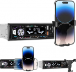 CAMECHO Autoradio 1 DIN Bluetooth 5.0 koos mobiiltelefoni hoidjaga, autoraadio Bluetooth k&auml;ed-vabadusega, MP3 tuuner U-kettaga/FM/TF kaart/AUX/2 USB 7 taustavalgustusega, 4 x 45 W