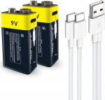 C-t&uuml;&uuml;pi liitium akud 9 V, 1,5 V USB Li-Ion 9 V aku, 650 mAh C-t&uuml;&uuml;pi laadimiskaabliga, kiirlaadimine 2 tunniga, 2 tk (9 V)