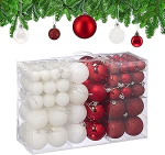 Relaxdays j&otilde;ulukujukate komplekt 100, j&otilde;ulukaunistus, matt, l&auml;ikiv, glitter, j&otilde;ulukuusekujukate l&auml;bim&otilde;&otilde;t 3, 4 & 6 cm, valge/punane