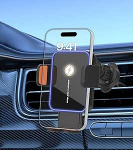 15 W auto mobiiltelefoni hoidja koos laadimisfunktsiooniga, induktiivne laadimisjaam auto metallkonksuga, LED-valgustus, 360&deg; p&ouml;&ouml;ramine, autolaadija mobiiltelefoni hoidja ventilatsioon iPhone 17/16/15/14/13 jaoks