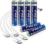 USB-C liitium AAA akud laetav 1,5 V 1100 mWh, kiirlaadimine, laetavad AA akud mitme C-t&uuml;&uuml;pi laadimiskaabliga, koos laadimisvalgusega, 1300+ ts&uuml;kkel, 10 kaupa Sola