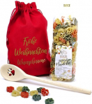 Koeraf&auml;nnide j&otilde;ulukinkekomplekt koos toiduvalmistamise lusikaga, 250 g k&auml;pikpasta ja isikup&auml;rastatud kinkekotiga