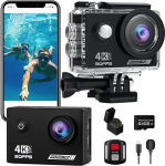TIMNUT Action Cam 4K30fps, veealune kaamera, WiFi kaamera, 20MP HD 170&deg;FOV koos EIS kiivrikaameraga, 40m/131ft veekindel kaamera koos 2 akuga, 64G SD-kaardi ja kiivrikinnituse lisavarustuskomplektidega