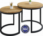Lumarc Modena Round Coffee Table, Set of 2, Made of Solid Oak and Steel, Handmade, Side Table, Living Room Table, Coffee Table, Black, 50 x 43 cm / 40 x 38 cm, Durable and Stylish