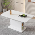 Modern Dining Table, Extendable Kitchen Table with Storage Space, Large Table, Rectangular Dining Room Table, Wooden Table, Dining Table for Restaurant, Dining Room, Kitchen, 130 x 70 x 75 cm (White)