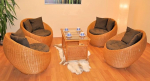 Gen Tong Wicker Furniture, Wicker and Rattan Table Honey-Coloured, Set of 4 Rattan Chair with Cushion