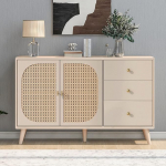 Dining Room Living Room Sideboard Chest of Drawers Standing Cabinet Storage Sideboard TV Table with Doors and Drawers Sideboard with Large Storage Space Off-White Cream Width 120 cm