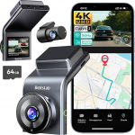 BOTSLAB 4K Dashcam auto eesmine tagumine STARVIS 2 sensoriga, WDR kahe kanaliga Dash Cam koos 64GB SD kaardiga, h&auml;&auml;ljuhtimine ja 5GHz Wi-Fi, WiFi autokaamera, GPS, Super Night Vision, kuni 256GB