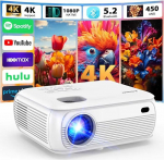 Mini projektor WiFi ja Bluetoothiga, 1080P Native, 4K tugi, Premium k&otilde;lar, Smart Android TV OS, WiFi 6, Bluetooth 5.2 ja automaatne keystone korrektsioon, valge