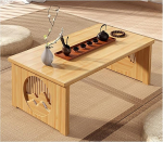 Folding Desk Coffee Table, Portable Wooden Table, Japanese Tatami Table for Living Room, Minimalist Tea Table, Side Table with Openwork Engraving (S: 80 cm-B)