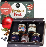 Gepp's Feinkost j&otilde;ulukingitus Merry Fest I Mini kinkekomplekt 5 j&otilde;ulu koos delikatessidega I koos Gl&ouml;giveini v&uuml;rtsiga, puuviljavalmistega, Bruschetta dipiga ja kastmega talve v&auml;ljaannetes